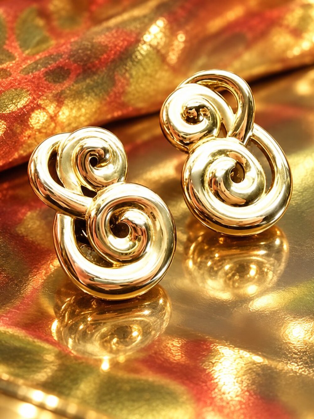 1980s Anne Klein Signed Retro Vintage Gold Earrings 15580